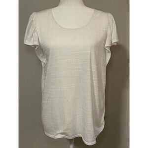 MAX STUDIO Ruffle Sleeve Scoop Neck Textured Cream Top Medium